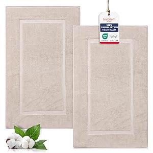 TEXTILOM Luxury 2 Pack Banded Cotton Bath Mats for Bathroom Floor [ Hotel, Spa, Tub, Shower Bath Mat Floor Towel Set ], Machine Washable & Soft & Absorbent & Quick Dry (20''x34'')- Beige