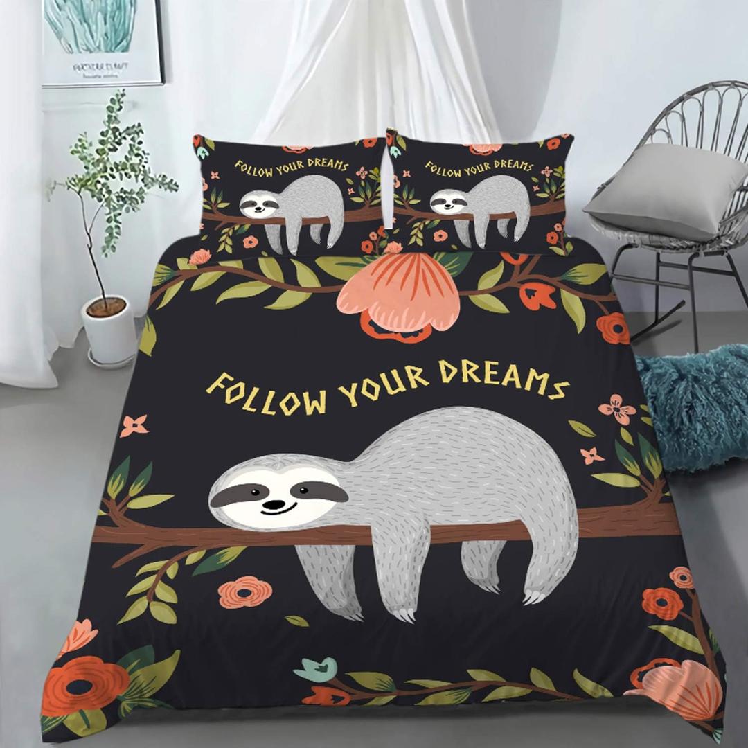 AILONEN Sloth Bedding Set King Size, Cute Sloth Duvet Cover for Teen Girls Boys,Superior Kids' Bedding Sets & Collections,Kawaii Comforter Cover,Microfiber Fabric,Animal Print Bedding,No Comforter (D1)