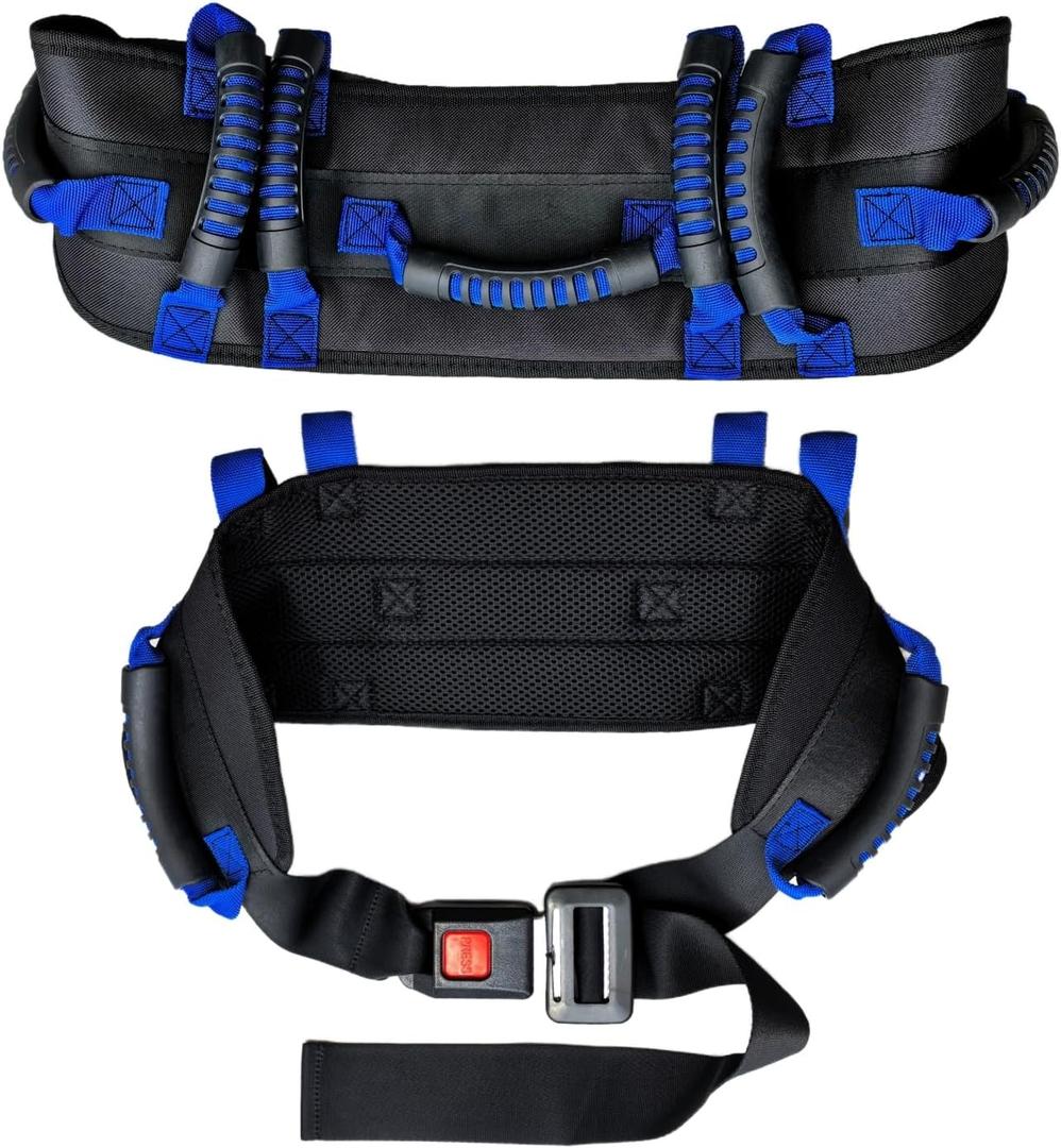 Heavy-Duty Transfer Gait Belt for Seniors with Metal Buckle, Multiple Padded Handles, Adjustable Patient Assist Belt Fit Waist 32-53 inch