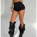 MakeMeChic Women's Summer Y2K Micro Mini Shorts Rhinestone Ruched Party Shorts Club Outfits Black Small (Black, S)