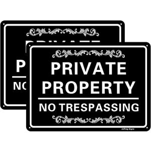 Joffreg Private Property No Trespassing Sign,14 x 10 Inches,Reflective Aluminum,UV Printed,Weather Resistant,Waterproof,Durable Ink,Easy to Mount,Indoor Or Outdoor Use,2 Pack