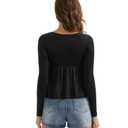 OMKAGI Cute Peplum Babydoll Tops for Women Going Out Double Layer Long Sleeve Shirts(S,435-Black) (Black, S)