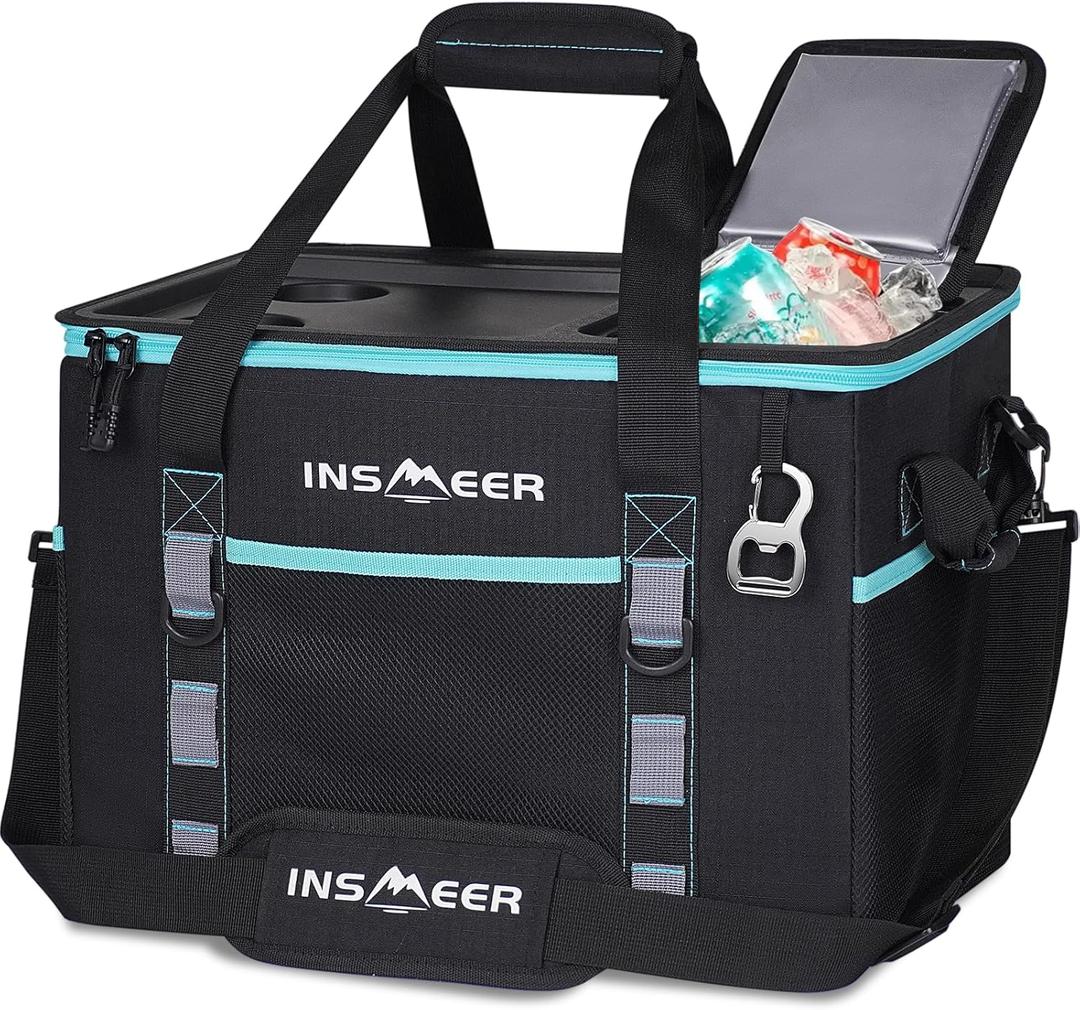 INSMEER Soft Cooler Bag with Hard Shell & 2 Cup Holders, Portable 40L/70 Cans Collapsible Cooler Bags Insulated with Leakproof for Travel, ice chests and Cooler Lunch Box for Beach Camping Picnic (Black)
