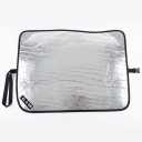 Foldable Car Windshield Sunshade – Reflective UV & Heat Blocker, Metallic Silver Front Window Visor Cover with Storage Strap & Carrying Bag, Size: LARGE = 64 x 33.5 inches