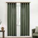 XTMYI Olive Green Boho Closet Curtains 80 Inch Length for Bedroom Closet Door, 2 Panels Set Farmhouse Linen Semi Sheer Back Tab Pleated Easy Open Sliding Door Curtains, 80 Inches Long (Loden), 40"W x 80"L 
