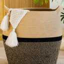 KAKAMAY Woven Baskets for Storage(17"x17"),Large Cotton Rope Woven Baby Laundry Hamper,Collapsible Laundry Basket, Blanket Basket for Organizing Living Room,Nursery,Clothes,Toy chest (Black)