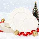 U-QE 60 Pcs Christmas Plastic Plates for Party  Scalloped Ivory Plastic Plates Heavy Duty & Elegant  Include 30 10.25" Dinner & 30 7.25" Dessert Plates - Perfect for Weddings, Christmas and Parties