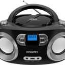 MEGATEK Portable CD Player Boombox with FM Radio, Bluetooth, USB Port, AUX Input, and Headphone Jack  CD-R/CD-RW/MP3-CD Compatible, Clear Stereo Sound, Backlit LCD Display  Black