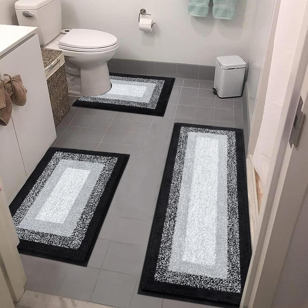 Bsmathom Microfiber Bathroom Rug, Non Slip Bath Rug for Bathroom, Absorbent Plush Shaggy Bath Mat Machine Washable, Black (18"x48")