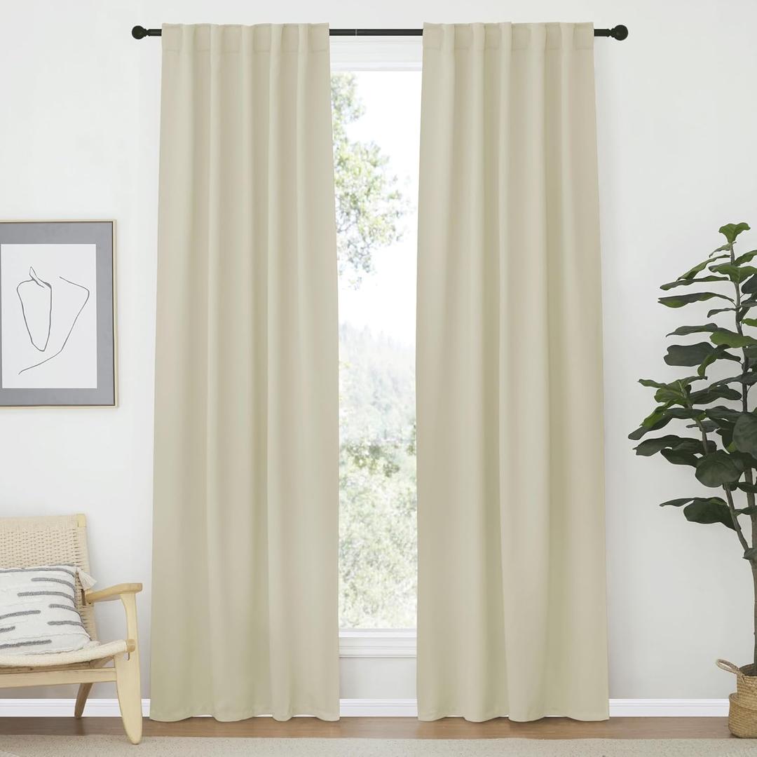 NICETOWN Blackout Curtain Panels Window Draperies - (Beige Color) 34-Inch Wide x72-Inch Long, 2 Pieces, Home Decoration Light & Noise Reducing Window Covering Room Darkening Drapes for Bedroom