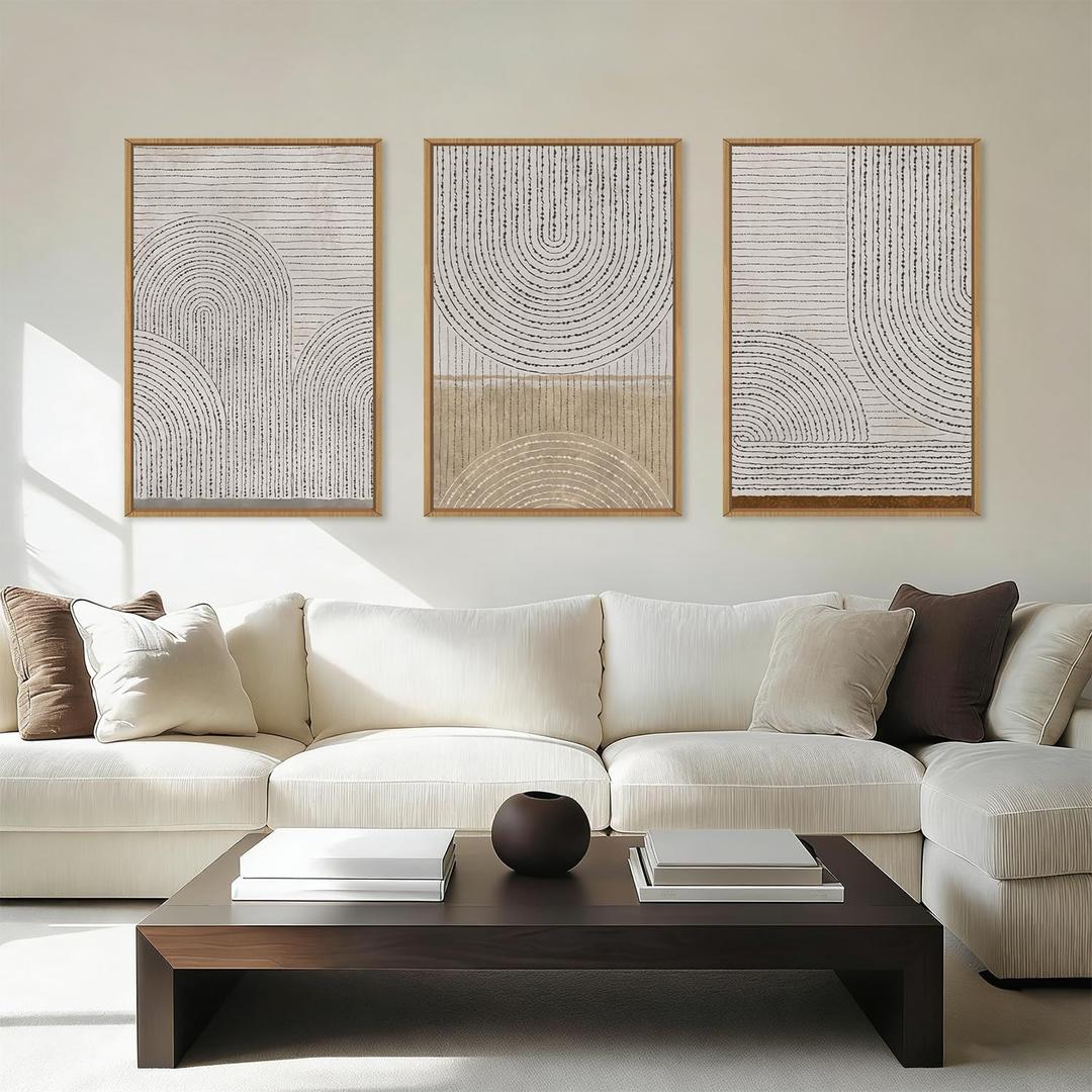 Aryroi Large Neutral Spiral Circles Framed Canvas Wall Art,Boho Beige Geometric Wall Decor,Modern Abstract Arch Artwork,Mid Century Minimalist Art Print for Living Room,Bedroom,Office- 16"x24"x3