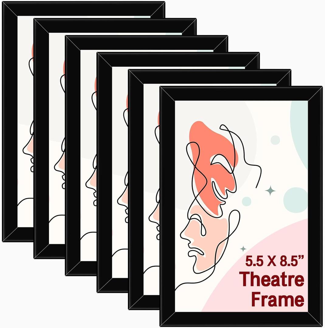 6 Pcs Black Theatre Frame 5.5 x 8.5 Inch Theatre Bill Frame Picture Frame Bulk Wall Mounting Photo Frames Set for Wall Tabletop Display