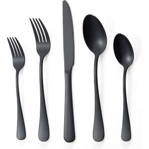 Briout Matte Black Silverware Set, Stainless Steel Cutlery Set Service for 4, Black Flatware Utensil Set Include Fork Knife Spoon for Kitchen Home Restaurant, Premium Tableware