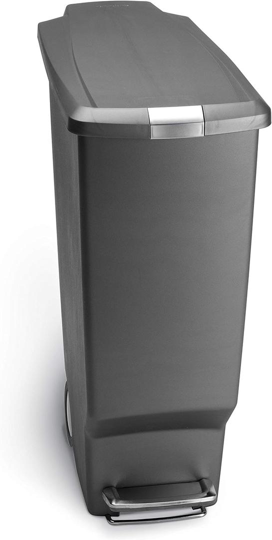 Simplehuman 40 Liter / 10.6 Gallon Slim Kitchen Step Trash Can With Secure Slide Lock, Grey Plastic