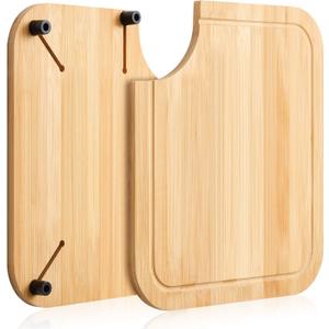 Ziliny 1 Pcs Rv Sink Cutting Board 14.5" x 12.5" Sink Cover Cutting Board with Adjustable Rubber Feet Compatible with Most Rv Boat Kitchen Sinks Built in Juice Groove and Corner Cut for Scraps(Bamboo)