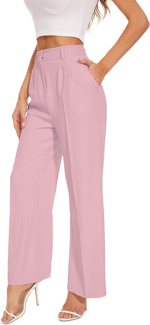 FUNYYZO Wide Leg Pants Women's High Elastic Waisted in The Back Business Work Trousers Long Straight Suit Pants (X-Large, 006# Pink (Thin))