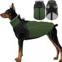 ASENKU Reflective Dog Coat with Built-in Harness, Windproof Fleece-Lined Dog Jacket, Large Dogs, Warm Winter Vest with Turtleneck & Zipper (Green XL)