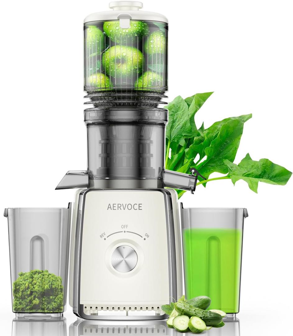 Cold Press Juicer Machines - Masticating Juicer Machines With 5.3'' Large Feed Chute,300W High Juice Yield,800ml Two Cups, Slow Juicers Extractor Easy To Clean