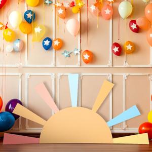 25.6'' x 47.2'' Here Comes the Son Baby Shower Decoration Boho Here Comes the Sun Backdrop First Trip Around the Sun Hollow Core Board with Instruction Stand Photo Background(Warm Colors)