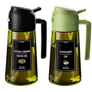 CXINYI - 16oz/470ml Olive Oil Dispenser for Kitchen with Stickers - 2 in 1 Olive Oil Sprayer for Cooking, Air Fryer, and Salad, Black&Green (Light-Proof Kitchen Gadget) 1 pcs