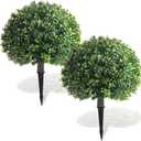 Yunlly 2 Pack 18" Artificial Boxwood Ball Bush Topiary Trees Fake Outdoor Plants, Realistic UV Resistance Faux Shrubs with Spike Greenery Topiary for Front Porch Garden Yard Patio Indoor (Green)