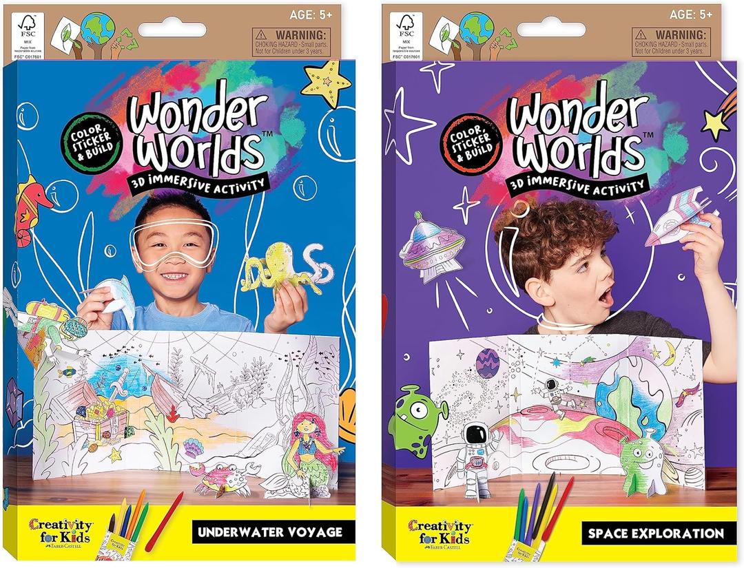 Creativity for Kids Wonder Worlds 3D Coloring Craft Kit 2 Pack: Outer Space and Underwater Voyage - Gifts for Boys and Girls (Ages 5+)