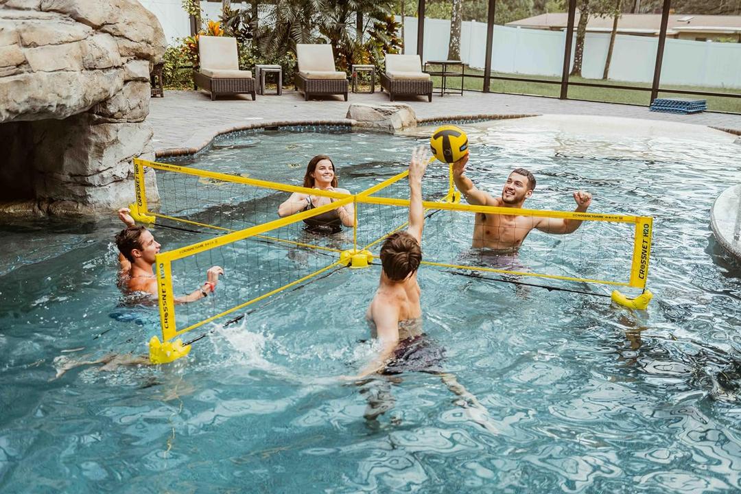 CROSSNET H2O Volleyball Pool Game - Four Square Net - Quick Assemble & Portable - Perfect Pool Toys for All Families W/Accessories