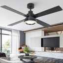 52 Inch Black Ceiling Fan with Light and Remote, 3CCT Dimmable Ceiling Fans with Lights, Reversible Motor, Dual-Sided Blades Modern Ceiling Fan for Bedroom Living Room Patio Indoor Outdoor Use (Matte Black-Dark Walnut)