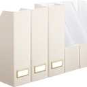 Magazine File Holder Set of 6 Stylish Sturdy Cardboard File Boxes Desk Organizer Beautiful Magazine Holder Rack with Gold Label Holder for Home Office Desktop Bookshelf Classroom(Beige)