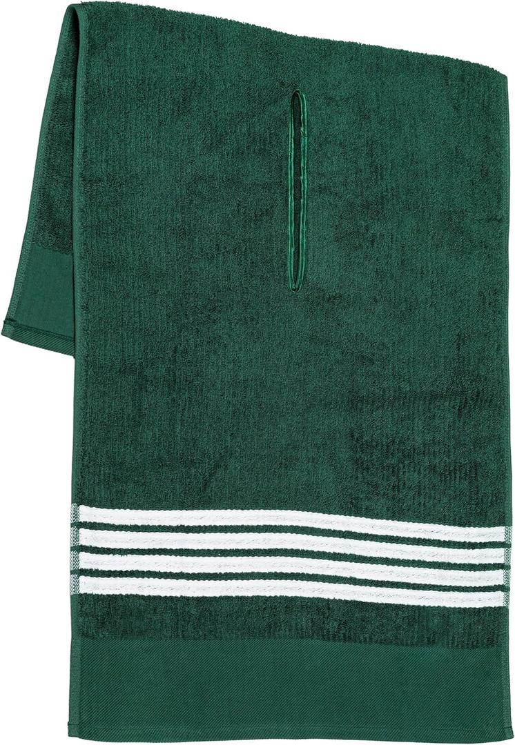 The Tour Towel | Large Golf Caddy Towel Terry Cloth, Absorbent 19" x 44", Center Cut, Perfect Hang Golf Cart Accessory and Golf Bag, Multiple Colors (Green W/White Stripes)