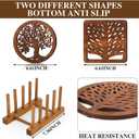 Beeveer 5 Pcs Life Tree Wooden Trivets with Storage Rack Hot Pads Trivets for Hot Dishes Pots and Pans Heat Resistant Mat Set Tea Pot Holders for Kitchen Dining Table(Dark Wood)