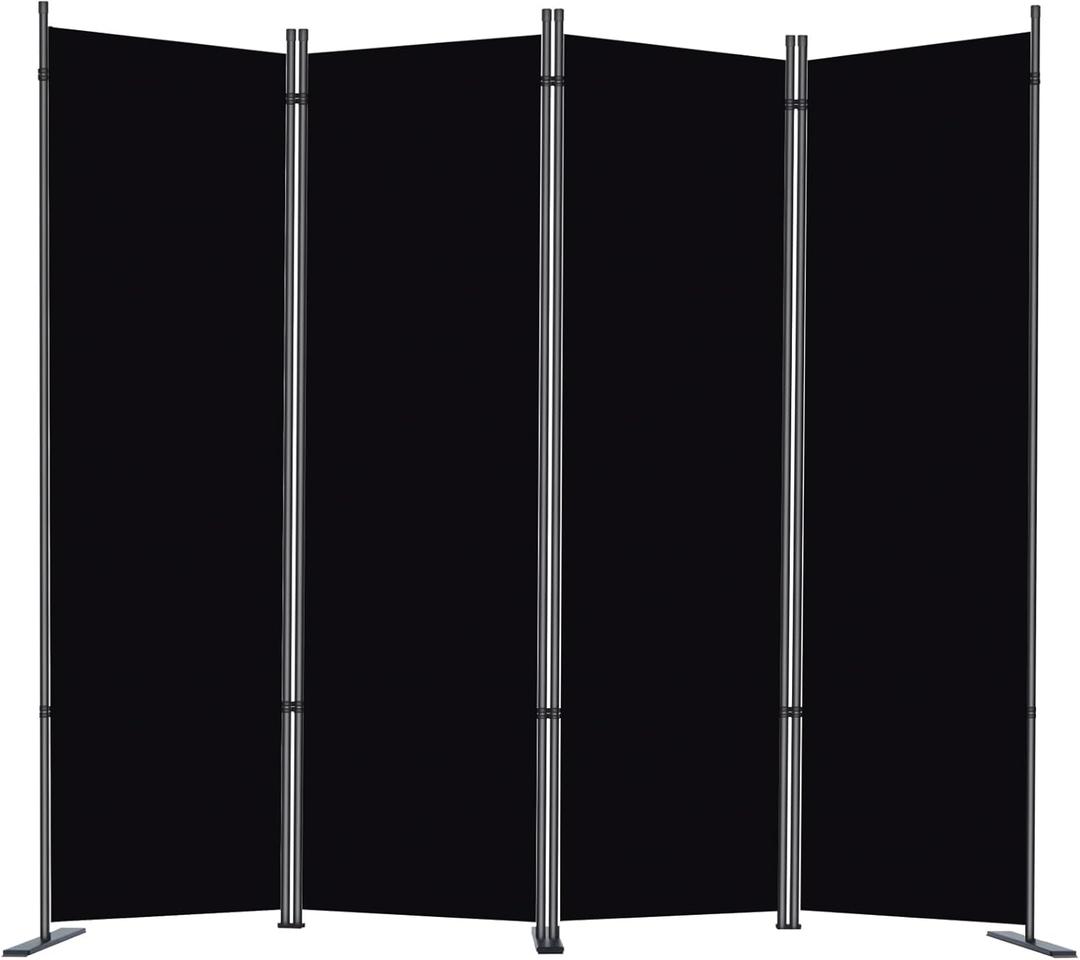 RANTILA 4 Panel Room Divider, 6 FT Folding Privacy Screen with Wide Feet, Freestanding Partition for Room Separation, Portable Room Divider Panel, 89" W x 71" H, Black