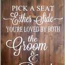 Hao East Geuuki Rustic Wood Wedding Sign Pick A Seat Not A Side Sign Wall Art for Living Room, Bedroom, Office 8x12 inch/20x30 cm