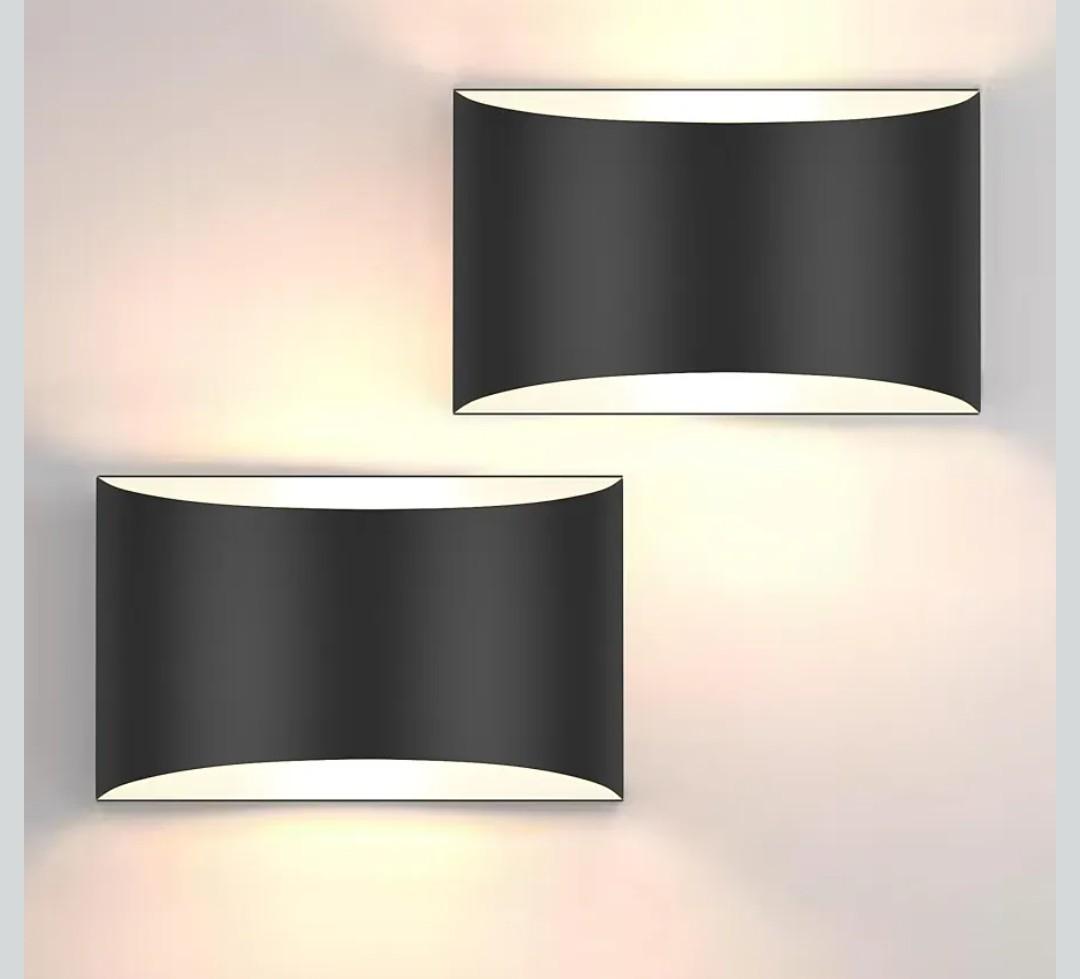 FOLKSMATE Modern LED Wall Sconces, 3000K Warm White Hardwired Wall Lights Set of 2, 10W Up and Down Wall Mount Light, Matte Black Indoor Sconces Wall Lighting