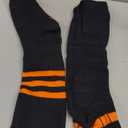 Heated Socks for Men Women, Rechargeable Electric Heated Socks with 4 Heating Levels, Washable Warm Socks for Winter Hunting Outdoor Working Skiing Hiking Cycling Camping Fishing (Black & Stripe Orange)