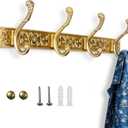 Coat Rack Wall Mount, Vintage Wall Hooks with 4 Dual Hooks for Hanging Coats, Heavy Duty Aluminum Alloy Coat Hanger Wall Mount, Towel Rack for Bathroom Entryway Bedroom Mudroom - Antique Brass