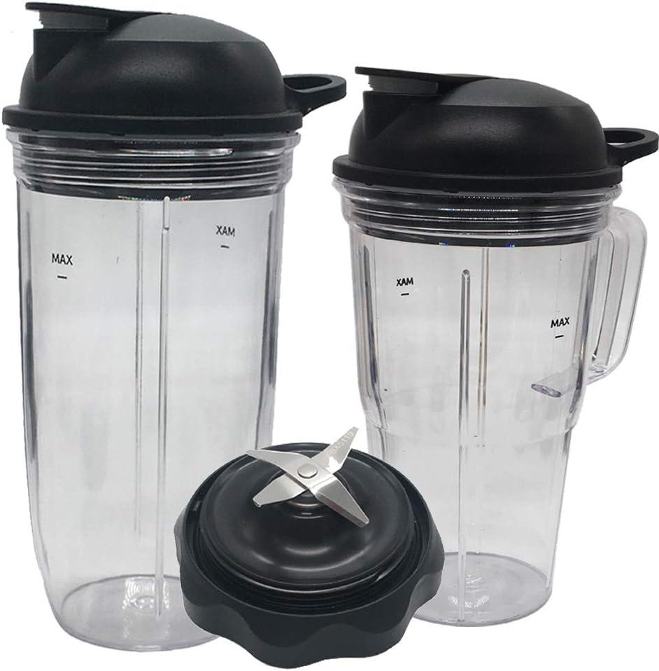Replacement Combo Easy Twist Extractor Blade with32oz,24oz handle cup with to go lid, Compatible with NutriBullet Blender Combo/PRO 1000/ Select Blender (5, 1*32oz cup+1*24oz handle cup+2*lid+1*blade)