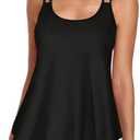 Urchics 2026 Women Two Piece Tankini Swimsuit Tummy Control Plus Size Long Torso Top and High Waisted Boyshorts Bathing Suits (Medium, Black)