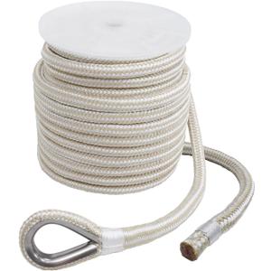 NovelBee 1 Inch x 100 Feet Boat Anchor Line,Double Braid Nylon Anchor Rope with Stainless Steel Thimble,Heavy Duty Mooring Rope for Boat and Anchor (White/Gold)