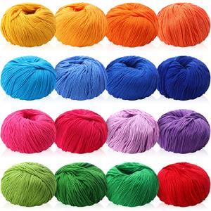 16 Skeins Cotton Yarn for Crocheting Knitting Soft Fine Clothes Cotton Blankets Yarn Bulk Assorted Colors for DIY Craft, Each 50g/185yard, 16 Colors(Classic Colors)