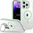 for iPhone 13 Pro Max Case Clear with Kickstand and Screen Protector - Wireless Charging Compatible, 21ft Military-Grade Drop Tested,Shockproof Slim Fit Magnetic Crystal Cover - Green