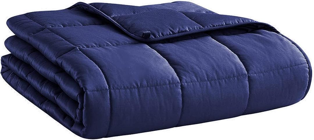 L'AGRATY Weighted Blanket - 48"x72" 15lbs Cooling Breathable Heavy Blanket Microfiber Material with Glass Beads for Adult All-Season Summer Fall Winter Soft Thick Comfort (03-navy Blue)