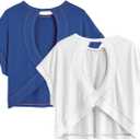 RoseSeek Women's 2 Packs Open Back Tops Crewneck Short Sleeve Backless Tee | Cut Out, Criss Cross, Summer Casual T Shirt (XXS) 