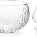 Matcha Bowl and Whisk Holder Set, Glass Matcha Bowl with Spout, Ceremonial Mixing Chawan, Clear Traditional Japanese Matcha Kit for Tea/Matcha Powder/Soup - Hammer Pattern