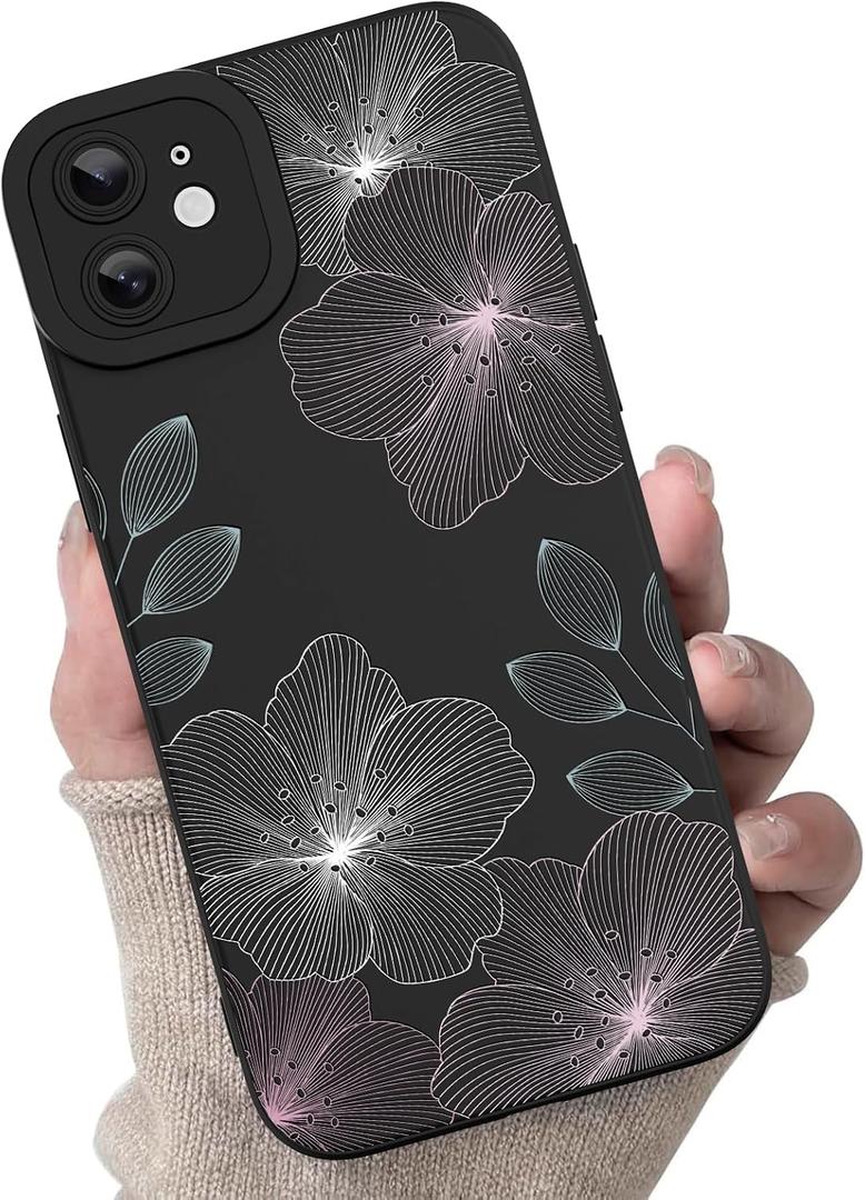 for iPhone 12 Case, Cute Floral Flower Pattern Print Design Soft TPU Full Camera Lens Anti-Drop Anti-Scratch Shockproof Protective Slim Phone Cover for Women Girls - Colorful