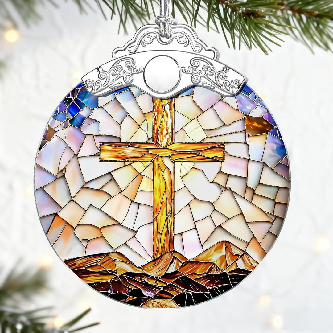 Catholic Cross Gifts: Stained Glass Christian Cross Ornament | Christmas Ornaments (Christmas Tree Decorations), Religious Holiday Decor, Christian Gift, Religious Gift & Xmas Gifts