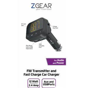 ZGear FM Transmitter And Fast Charger Car Charger 12 Watt 2.4 AMP