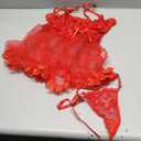 Sexy Ruffle Floral Skirt Underwire Mesh Sheer Lace Babydoll Lingerie Dress with Thong 2 Piece S