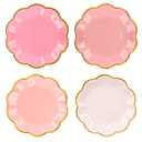 Pink Party Plates Valentines Day Gradient Pink Dessert Paper Plates 7inch Gold Foil Scalloped Edge Disposable Cake Plates for Christmas Birthday Bridal Baby Shower Party Supplies (24)