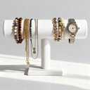 TENINYU Hovering T-Bar Bracelet Necklace Earring Bangle Pendants Anklet Tower Watch Key Jewelry Display Stand for Home Organization (White Leatherette)